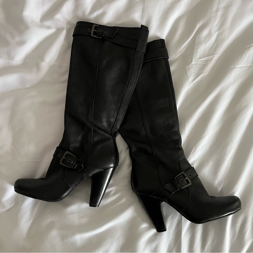 Black Leather Knee-High Boots